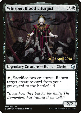 Whisper, Blood Liturgist  (Prerelease) [Dominaria Prerelease Promos]