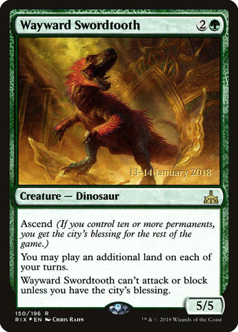 Wayward Swordtooth (Prerelease) [Rivals of Ixalan Prerelease Promos]
