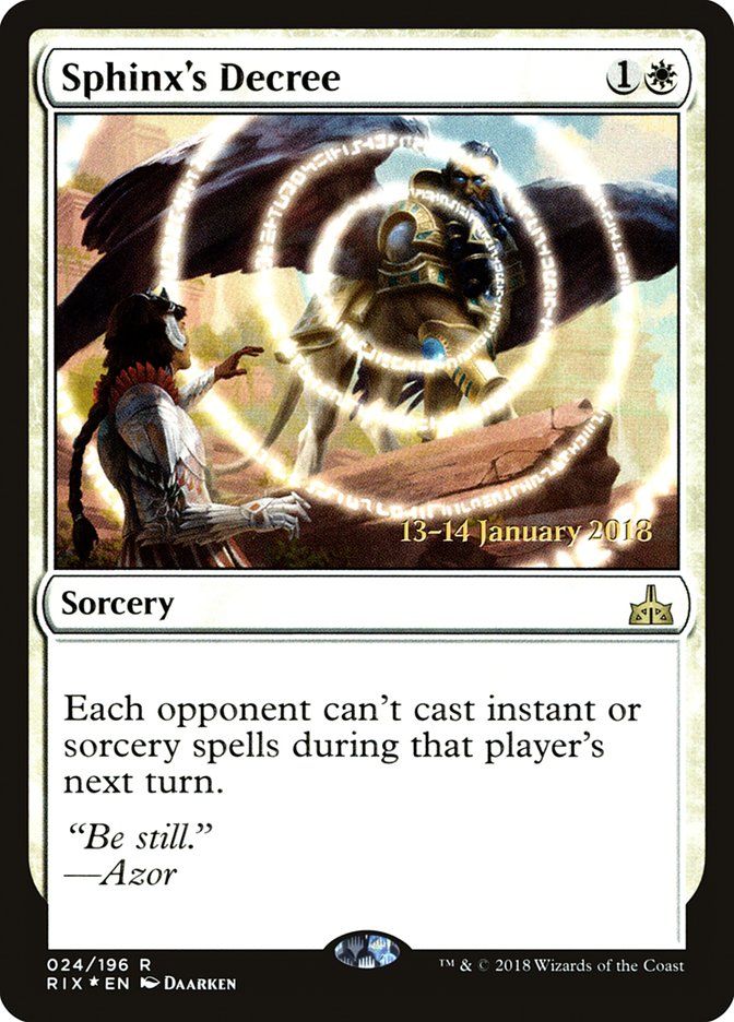 Sphinx's Decree (Prerelease) [Rivals of Ixalan Prerelease Promos]